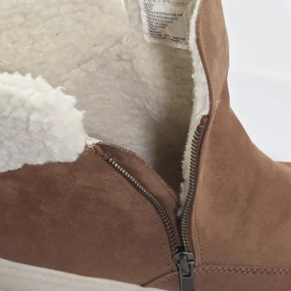 Universal Thread Faux Shearling Sneaker Boots Womens 10 Brown Cozy Winter Zip...